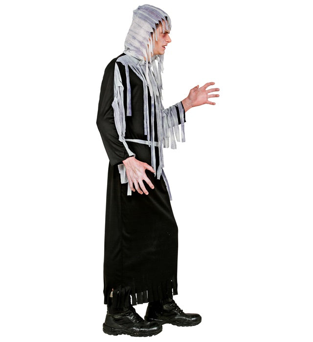 Dämonen-Robe mit Kapuze und Gürtel in Schwarz für Fasnacht und Karneval