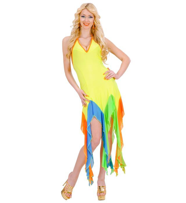 Neongelbes Elasthan-Kleid für Fasnacht und Karneval