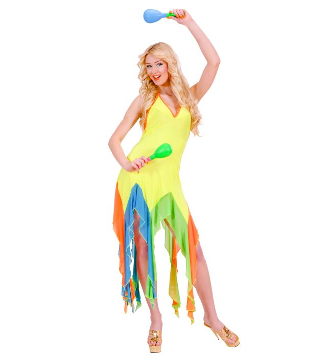 Neongelbes Elasthan-Kleid für Fasnacht und Karneval