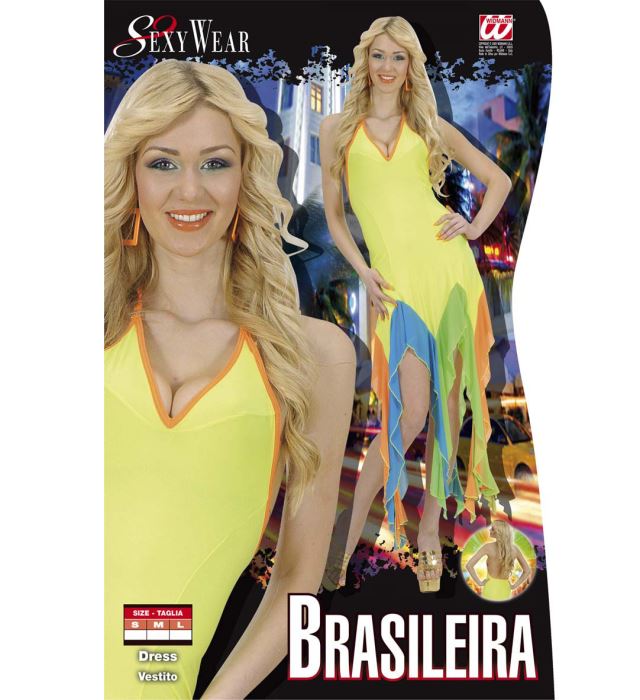 Neongelbes Elasthan-Kleid für Fasnacht und Karneval