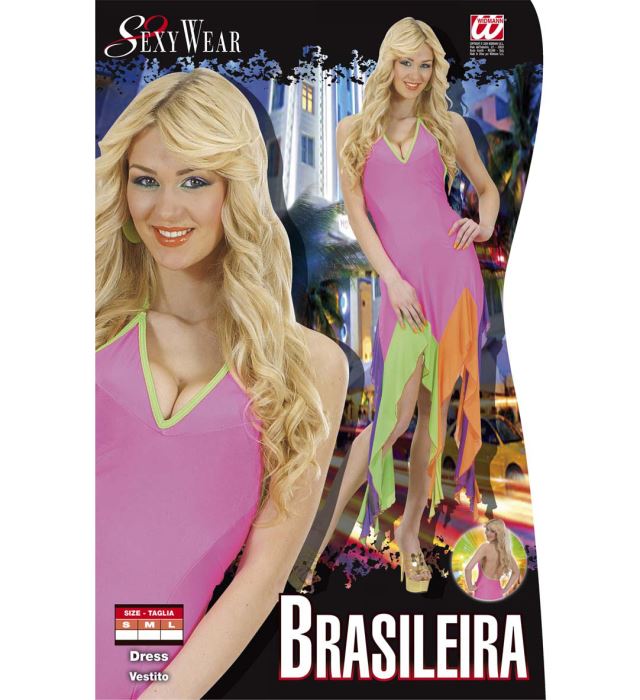 Neonpinken Elasthan-Kleid BRASILEIRA für Fasnacht und Karneval