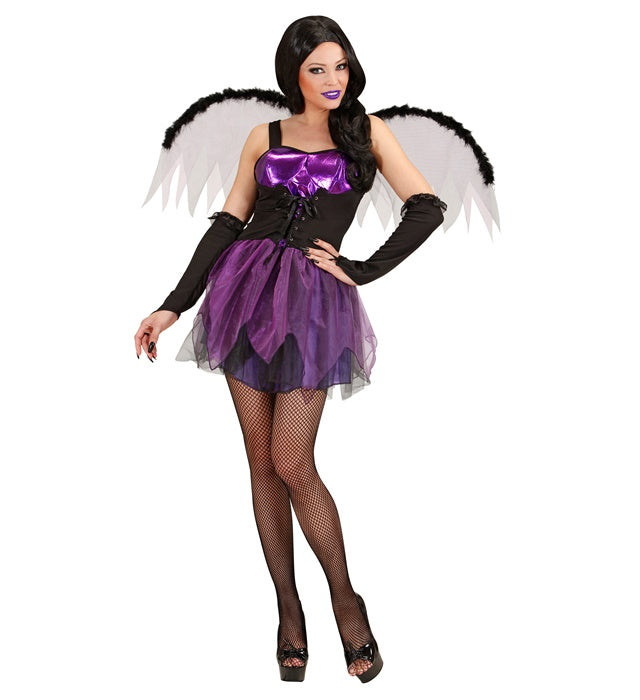 Gothische Fee Kostüm mit Kleid, Flügeln und fingerlosen Handschuhen für Fasnacht