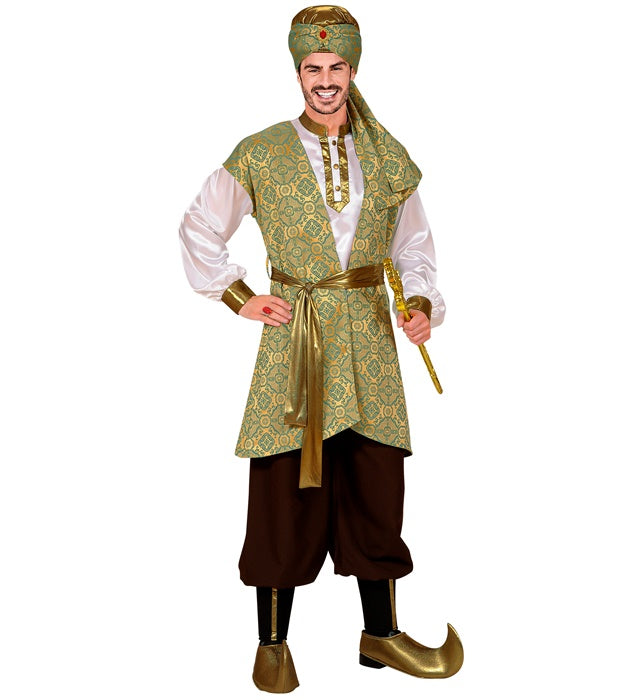 Prince of Persia Kostüm mit Hemd, Brokat-Weste, Hose, Gürtel, Schuhüberzieher und Turban