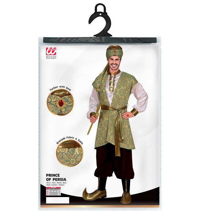 Prince of Persia Kostüm mit Hemd, Brokat-Weste, Hose, Gürtel, Schuhüberzieher und Turban