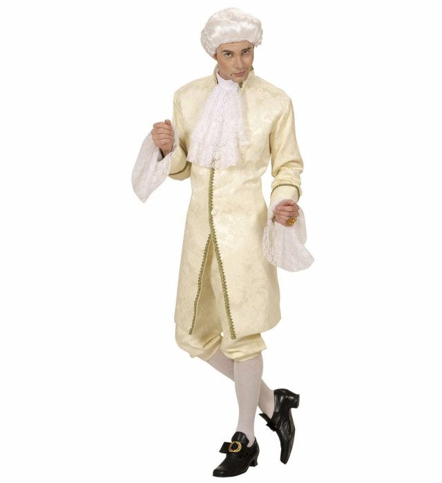 Casanova-Kostüm bestehend aus Jacke, Hose, Jabot und Schuhschnallen auf neutralem Hintergrund