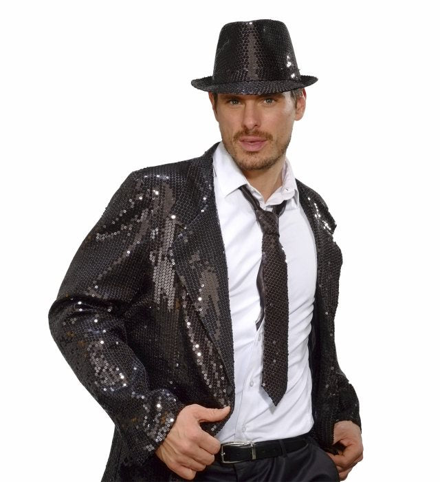 Schwarze Krawatte mit Pailletten für Fasnacht und Mottoparty