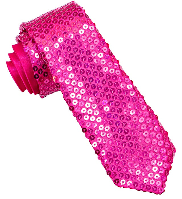 Pink glänzende Pailletten-Krawatte als Fasnachts-Accessoire