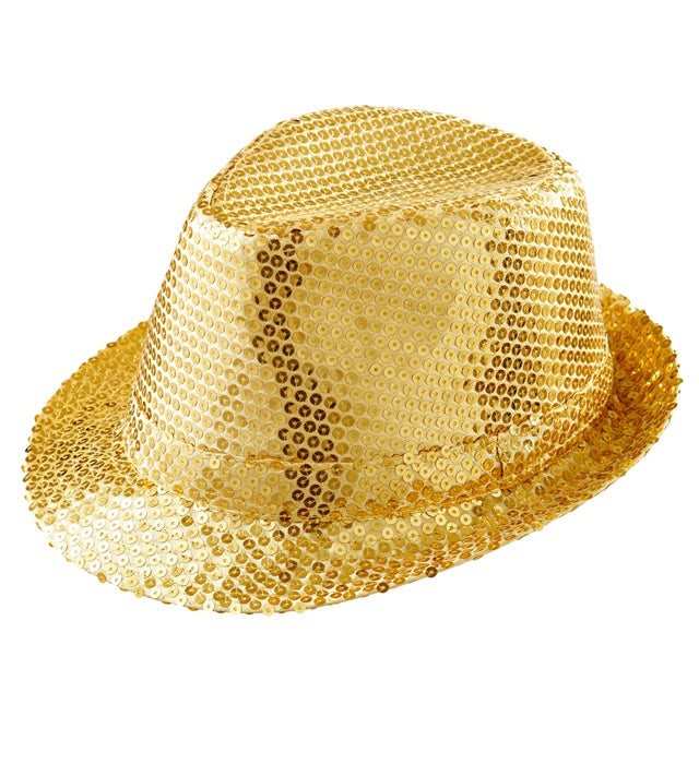 Goldener Fedora Hut mit Pailletten für Fasnacht und Karneval