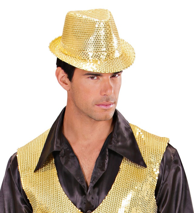Goldener Fedora Hut mit Pailletten für Fasnacht und Karneval
