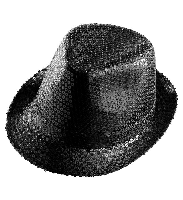 Schwarzer Fedora-Hut mit Pailletten für Fasnacht und Karneval