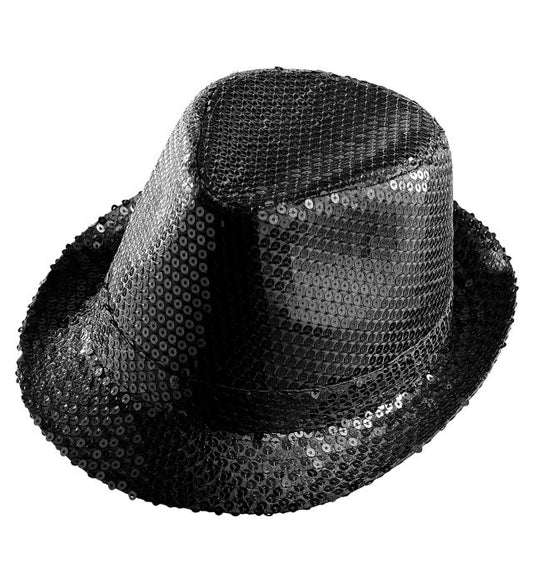 Schwarzer Fedora-Hut mit Pailletten für Fasnacht und Karneval