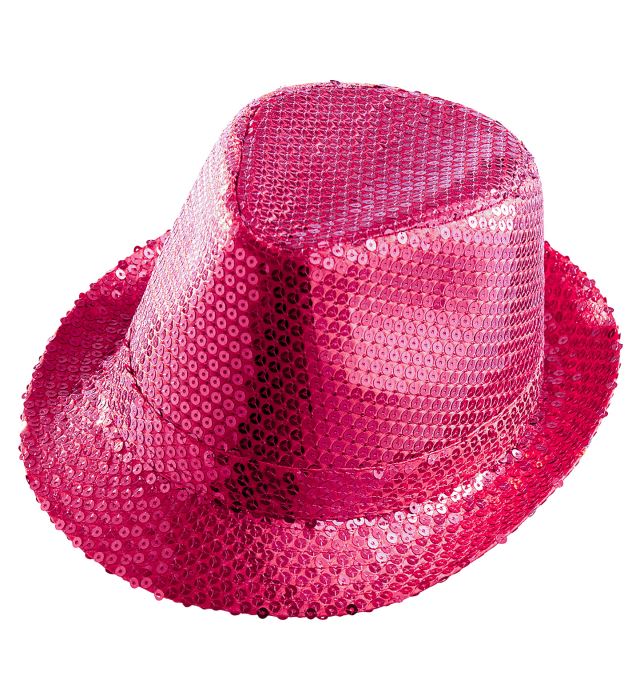 Pinker Fedora-Hut mit funkelnden Pailletten für Fasnacht und Karneval