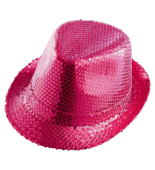 Pinker Fedora-Hut mit funkelnden Pailletten für Fasnacht und Karneval
