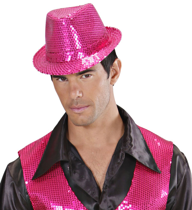 Pinker Fedora-Hut mit funkelnden Pailletten für Fasnacht und Karneval