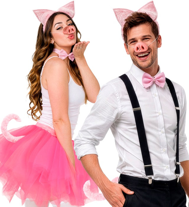 Schweine-Set mit Ohren, Nase, Fliege und Schwanz für Fasnacht-Kostüm
