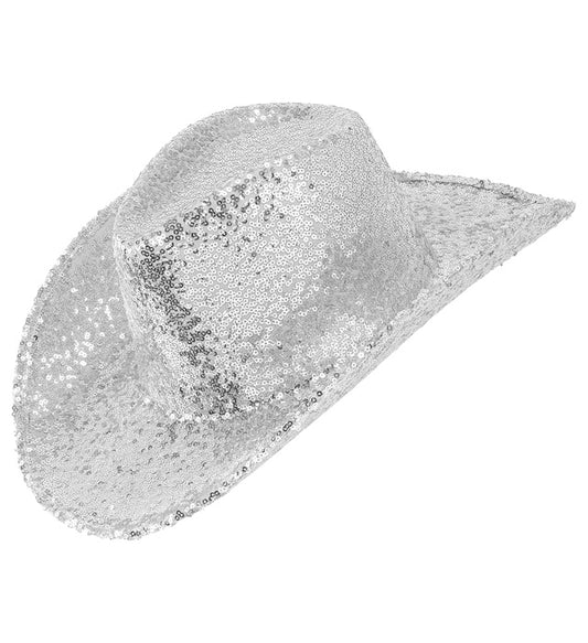 Silberner Cowboy Hut mit Pailletten für Fasnacht und Karneval