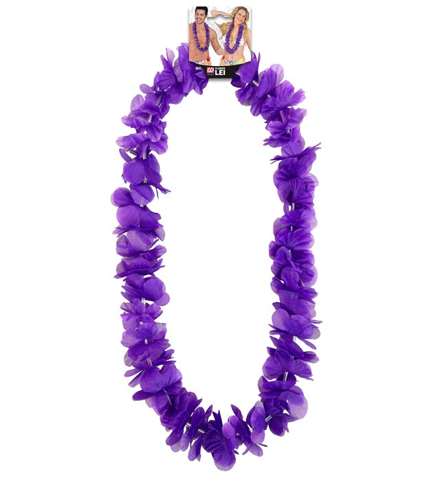 Violette Hawaii-Kette aus farbigen Kunststoffblüten als Fasnacht-Accessoire