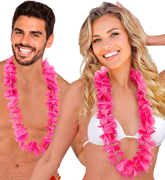 Hawaiikette rosa mit bunten Blumen als Fasnacht und Karneval Accessoire