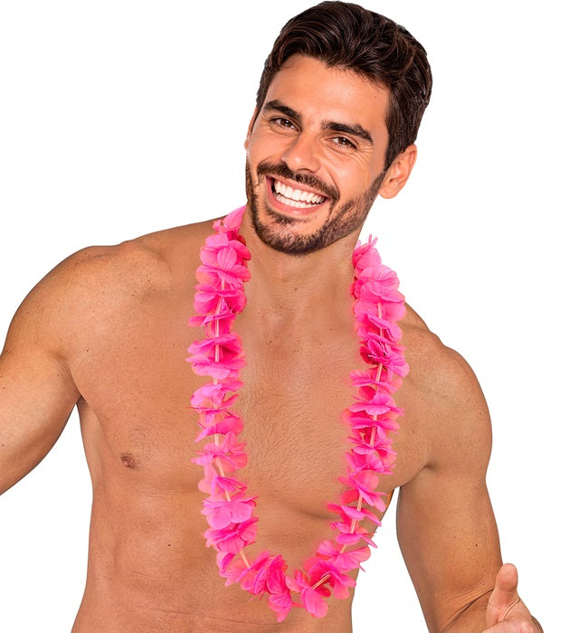 Hawaiikette rosa mit bunten Blumen als Fasnacht und Karneval Accessoire