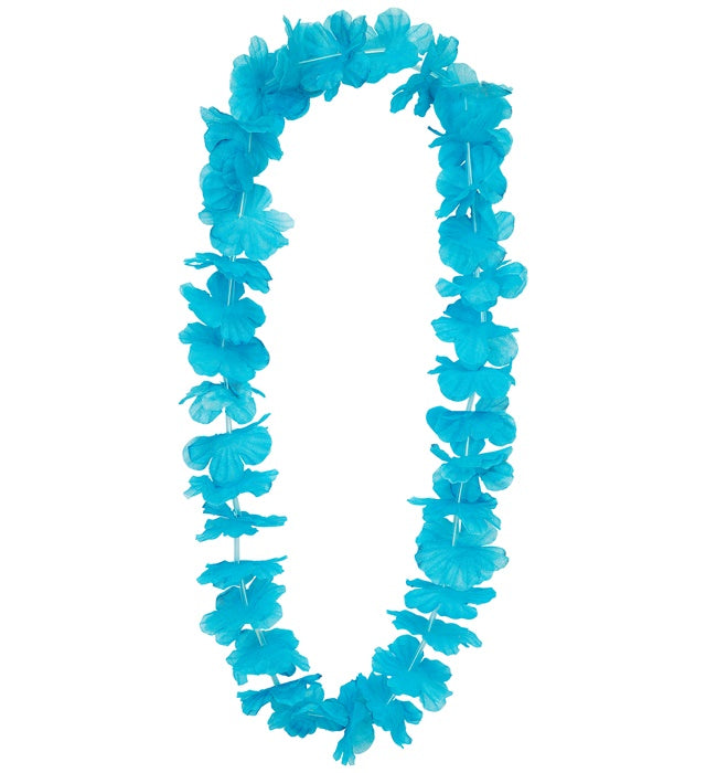 Hellblaue Hawaii-Kette mit Kunststoffblüten für Fasnacht und Karneval
