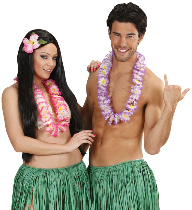 Bunte hawaiianische Halskette in verschiedenen Farben als Fasnachtsschmuck