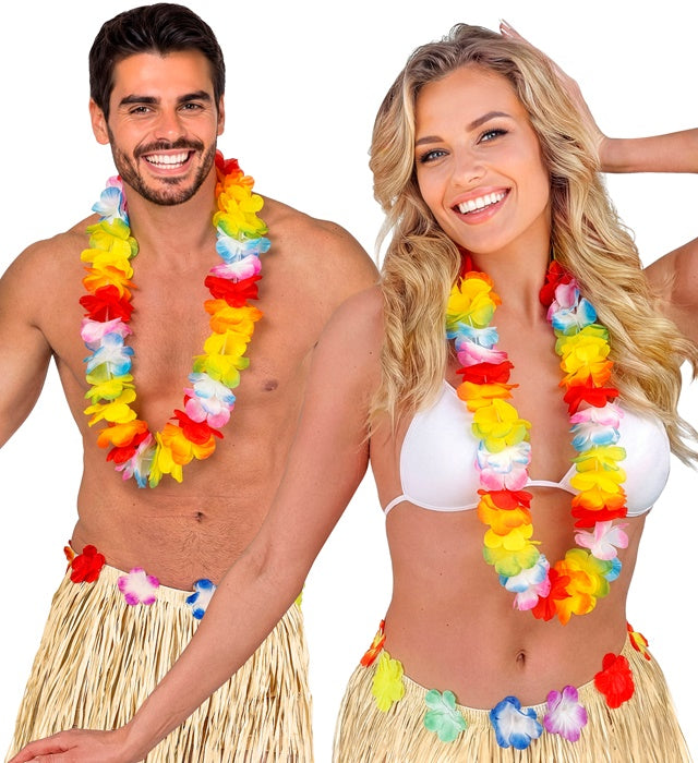 Bunte Hawaiikette mit farbigen Blumen für Fasnacht und Karneval