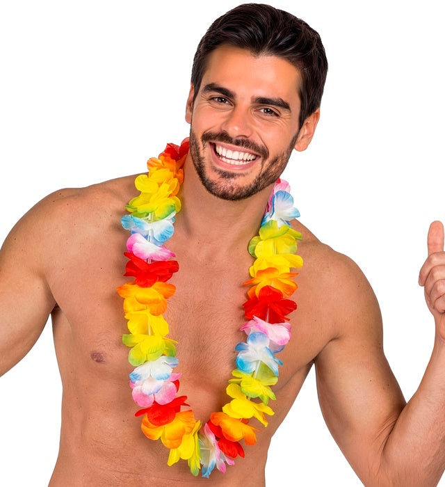 Bunte Hawaiikette mit farbigen Blumen für Fasnacht und Karneval