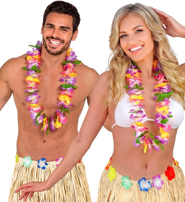 Bunte Hawaii Blumenkette als tropisches Fasnacht-Accessoire