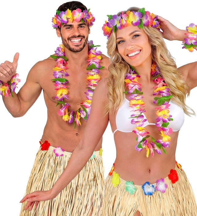 Hawaiianisches Maui Set mit Krone, Halskette und Armband für Fasnacht