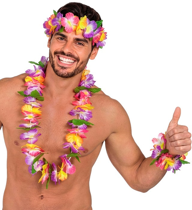 Hawaiianisches Maui Set mit Krone, Halskette und Armband für Fasnacht