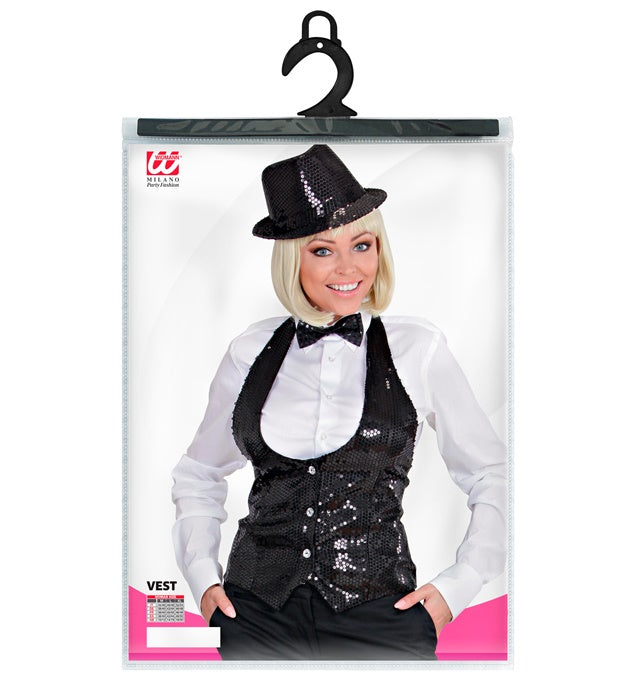 Schwarze Paillettenweste für Damen mit glänzendem Glitzereffekt