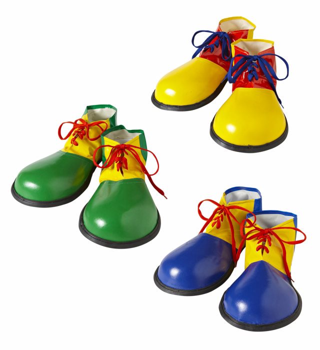 Bunte Clown-Schuhe in drei Farben für Erwachsene, ideal für Fasnacht und Karneval