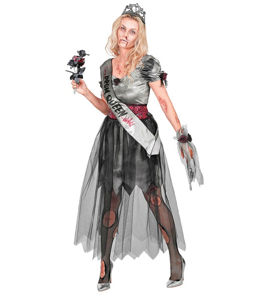 Zombie Schönheitskönigin Kostüm mit Kleid, Gürtel, Schärpe und Tiara