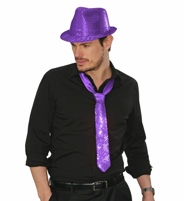 Violette Pailletten-Krawatte glänzend für Fasnacht und Karneval