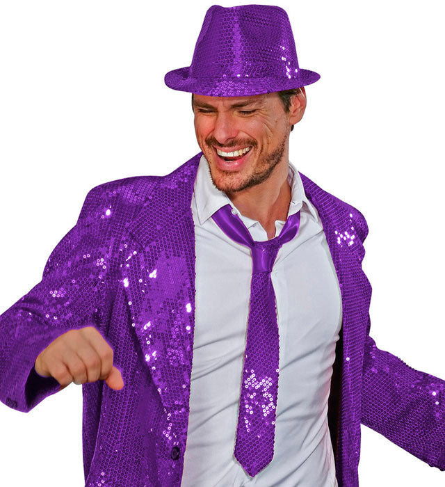 Violette Pailletten-Krawatte glänzend für Fasnacht und Karneval