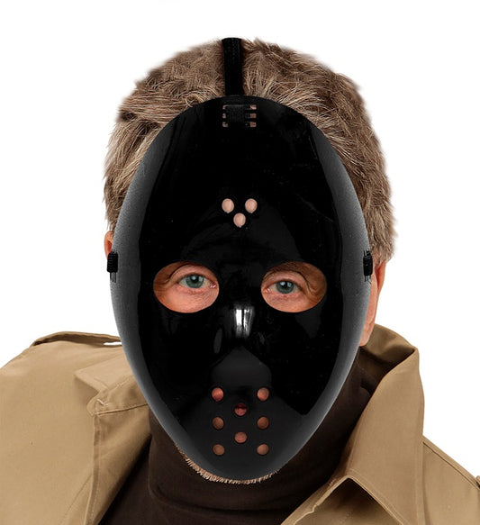 Schwarze Hockey Maske als Accessoire für Fasnacht und Halloween
