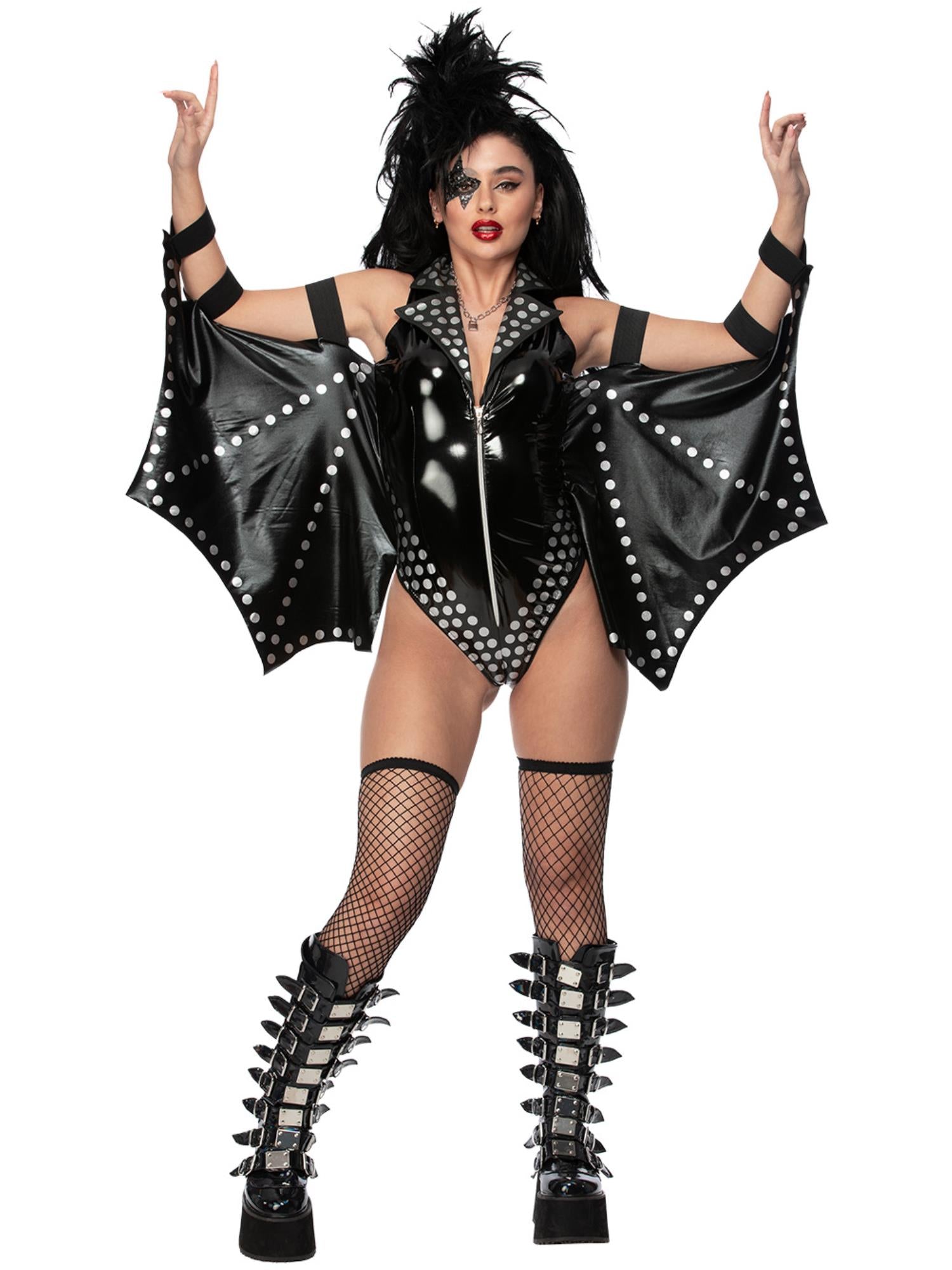 Smiffys Fever Rockstar-Kostüm für Damen, schwarzer Bodysuit