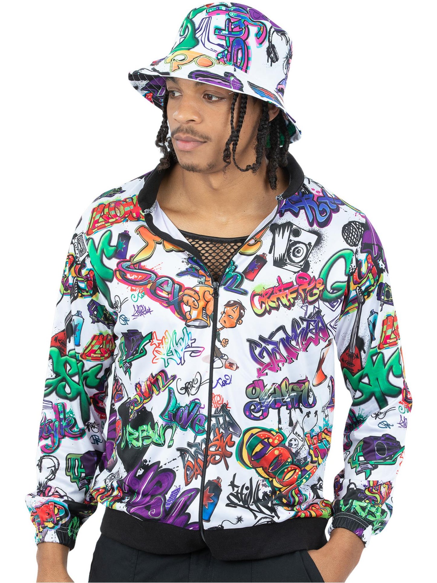 Smiffys 1990s Hip-Hop-Graffiti-Jacke für Erwachsene, Unisex, mehrfarbig