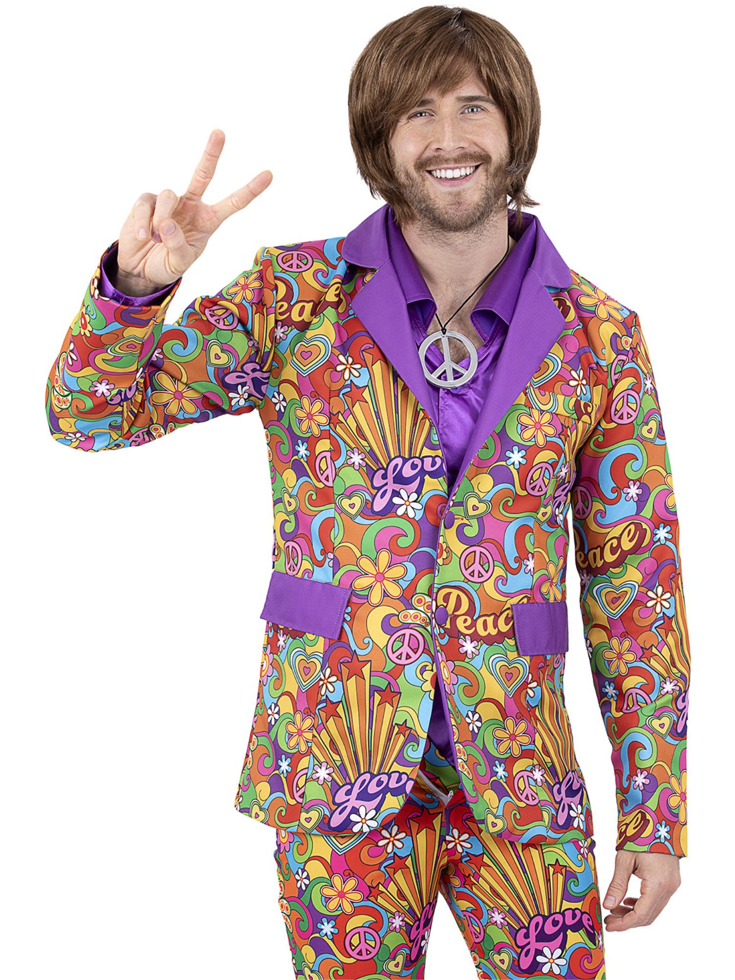 Smiffys 1960s Rainbow Peace Jacket für Herren, mehrfarbige Kostümjacke