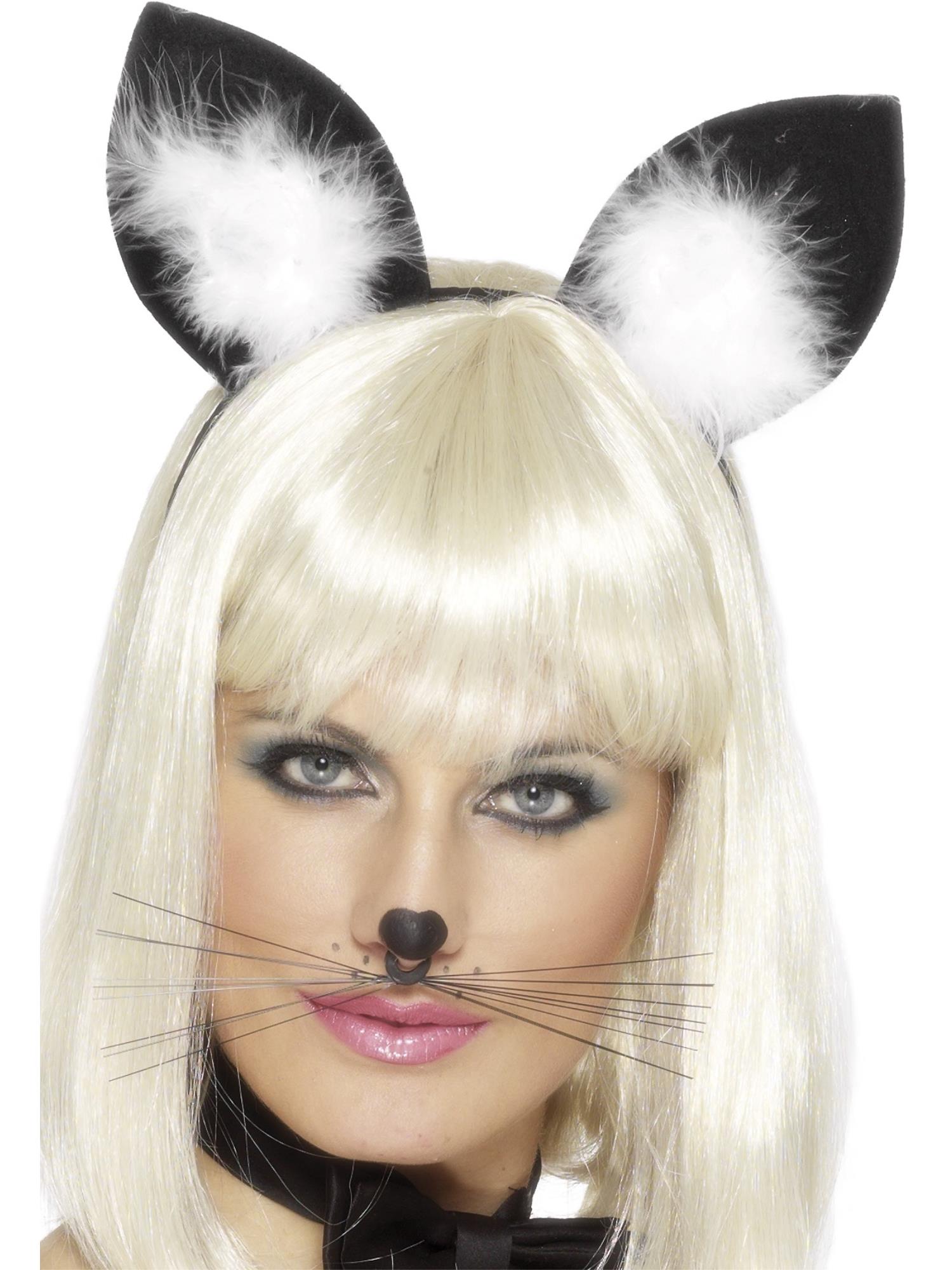 Smiffys Cat Ears schwarze Katzenohren mit Marabou-Besatz am Haarreif