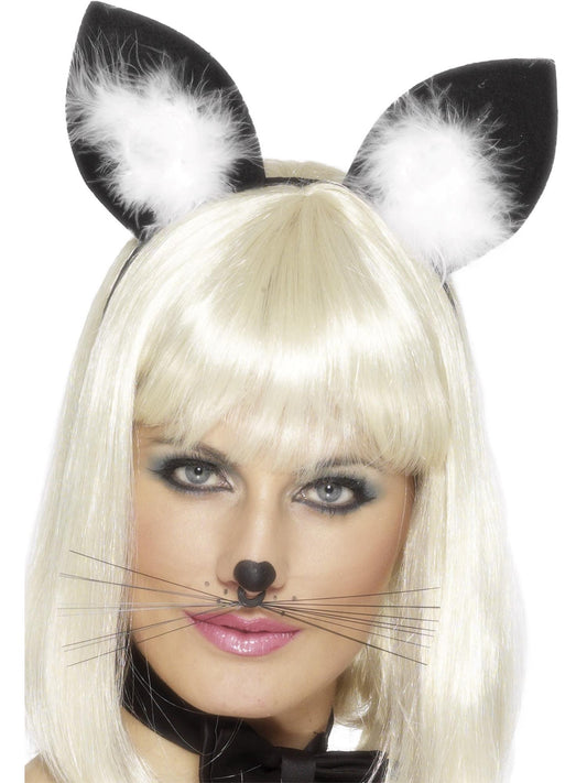 Smiffys Cat Ears schwarze Katzenohren mit Marabou-Besatz am Haarreif