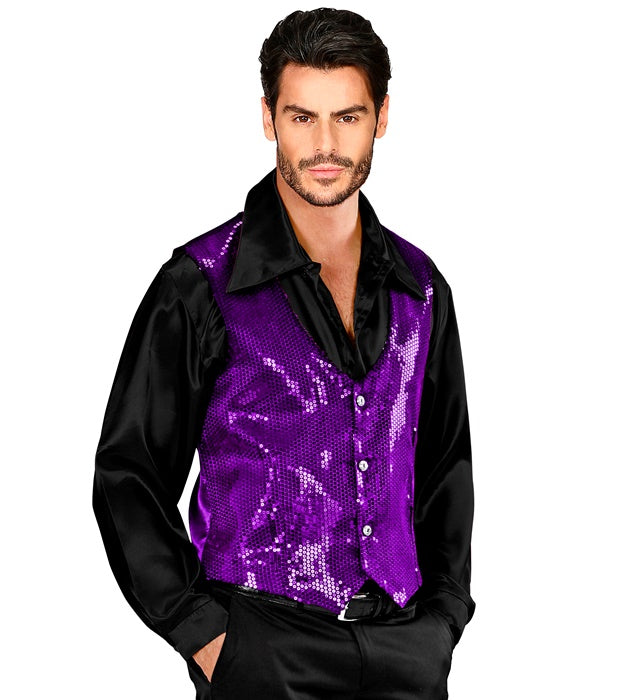 Violette Paillettenweste für Herren mit glänzenden Pailletten