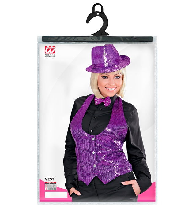 Violette Paillettenweste für Damen, glänzend und festlich