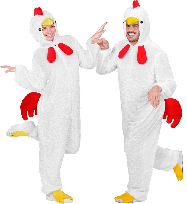 Lustiger Huhn-Overall mit Kapuze als Fasnachtskostüm