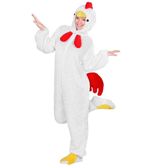 Lustiger Huhn-Overall mit Kapuze als Fasnachtskostüm