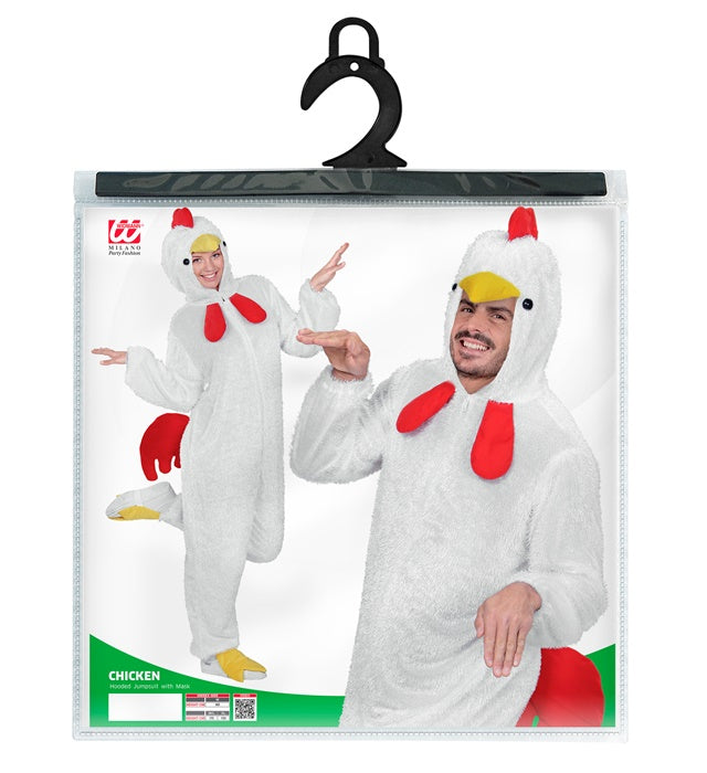 Lustiger Huhn-Overall mit Kapuze als Fasnachtskostüm