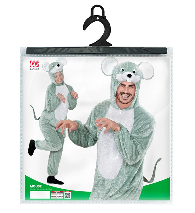 Maus-Overall mit Kapuze – Ganzkörperkostüm mit Mäuseohren für Fasnacht
