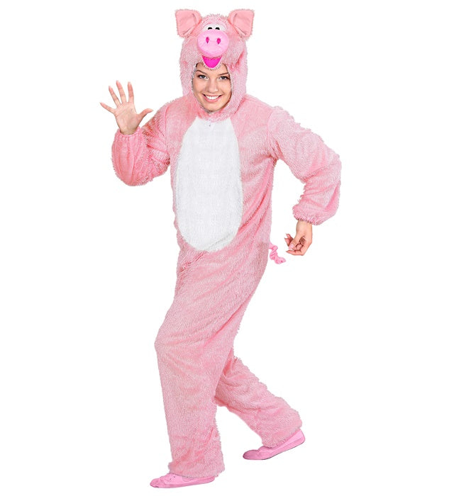 Fasnacht Kostüm Schwein-Overall mit Kapuze und Ohren