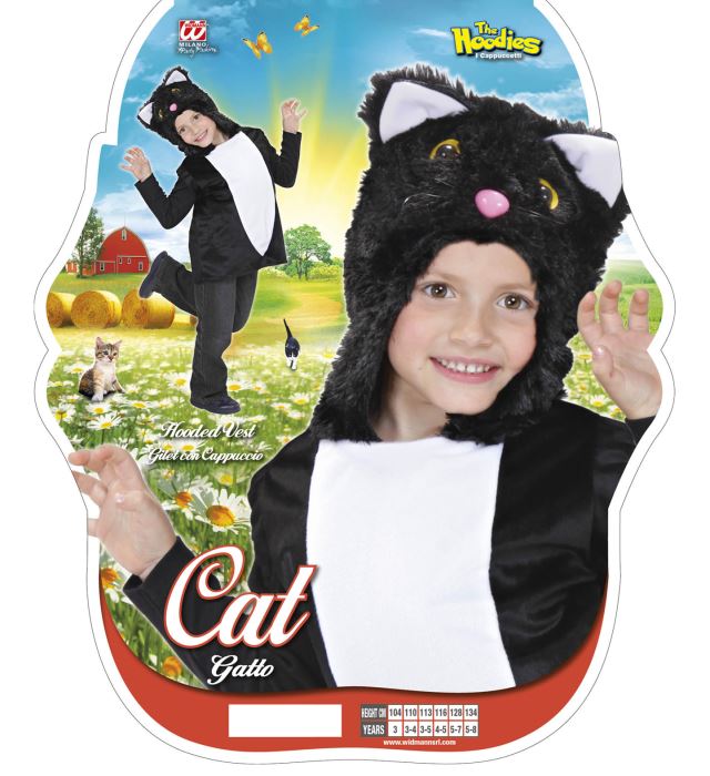 Katzenweste mit Kapuze in schwarz mit Katzenohren für Fasnacht