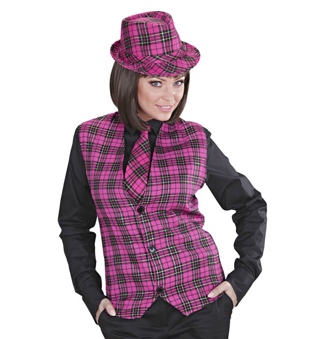 Pink karierte Karoweste als Kostümzubehör für Fasnacht und Karneval